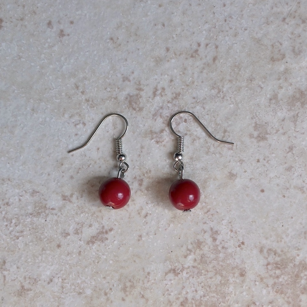Dainty Single Beaded Red Earrings